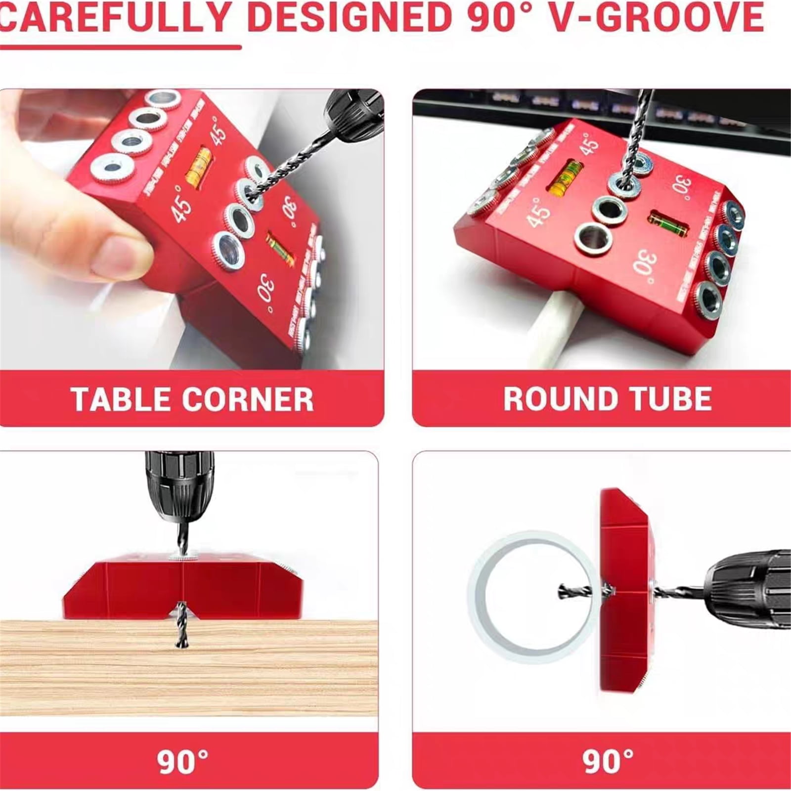 Angled Drill Guide Jig 4 Size Drill Jig for Angled 30 45 90 Holes Drill Guide Jig for Railing Deck Post Portable