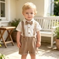 thumbnail image 2 of HAYIMI Boys Short Sleeve Solid Color Romper Bodysuit Suspenders Shorts Toddler Gentleman Outfit Sets Breathable Clothes Sets, 2 of 9