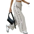 thumbnail image 2 of Womens Wide Leg Sweatpants High Waisted Baggy Sweat Pants Active Striped Track Pants with Pockets Light Gray M, 2 of 4