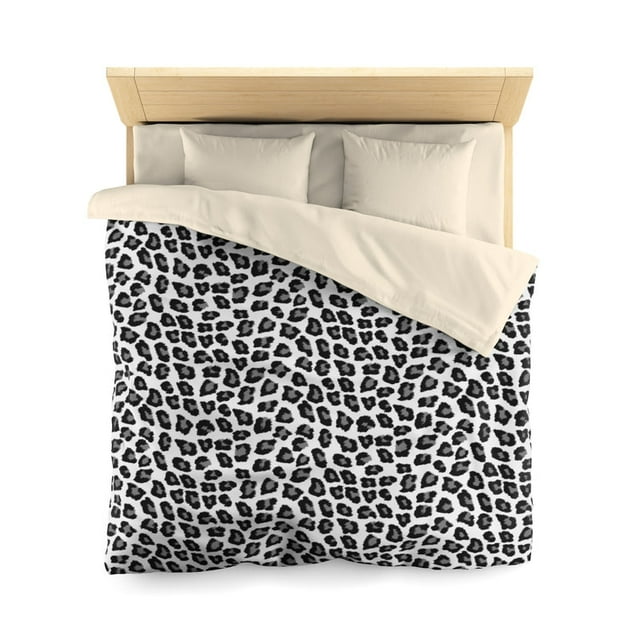 Snow Leopard Funda Nórdica, Animal Print negro Blanco Microfibra Full Queen Twin