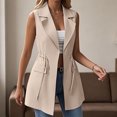 thumbnail image 6 of Noric Women Sleeveless Long Blazer Vest Notched Lapel Drawstring Waist Open Front Waistcoat, Flap Pocket Business Casual Layering Outerwear, 6 of 9