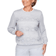 Alfred Dunner Women's All About Ease Beaded Embroidered Sweatshirt Gray Size X-Large