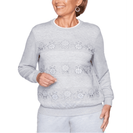 Alfred Dunner Women's All About Ease Beaded Embroidered Sweatshirt Gray Size X-Large