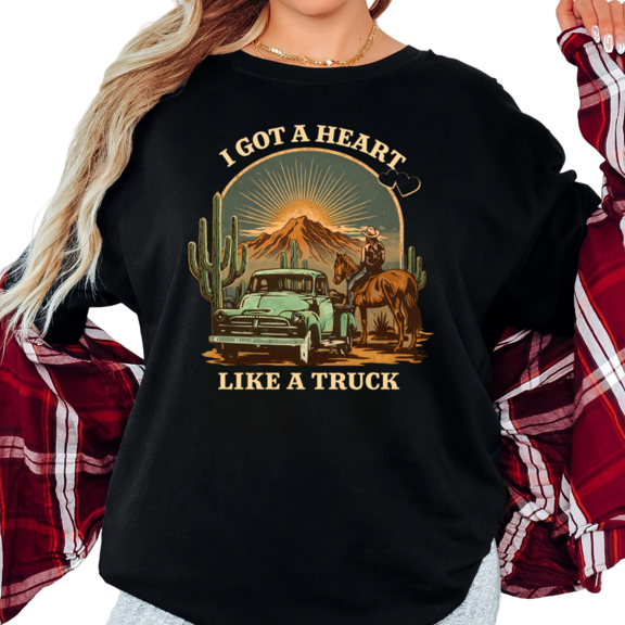 UNISHE Women's "I Got A Heart Like A Truck" Western Desert Graphic Short Sleeve T-Shirt Casual Cotton Crewneck Top