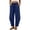#02 Blue 【Stock Up & Rotate: Mix & Match Your Go-To Colors】, variant on Plus Size Women's Casual Loose Cropped Pants Elastic Waist Drawstring Tapered Pants With Pockets For Summer, Cotton Blend Soft Fabric, Relaxed Fit Tapered Leg Wide Hem Side