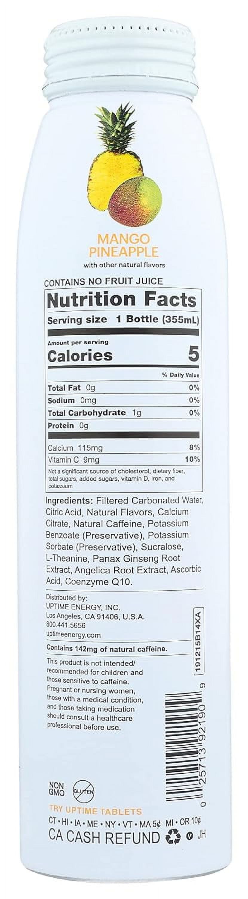 Uptime Mango Pineapple Energy Drink, with Other Natural Flavors, Natural Caffeine, Sugar Free, Gluten Free & Non-GMO, 12 Fluid Ounce (Pack of 12)