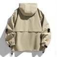 thumbnail image 4 of Men's Windbreaker Jacket Fashion Long Sleeves Hooded Solid Zipper Cardigan Outdoor Workwear Trench Coat Zip Front Windbreaker Jacket Khaki L, 4 of 6