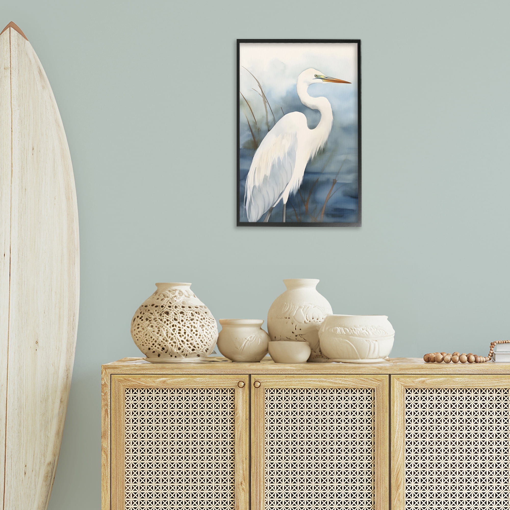 Stupell Industries Soft Egret Impression Animals & Insects Painting Black Framed Art Print Wall Art, 16 x 24