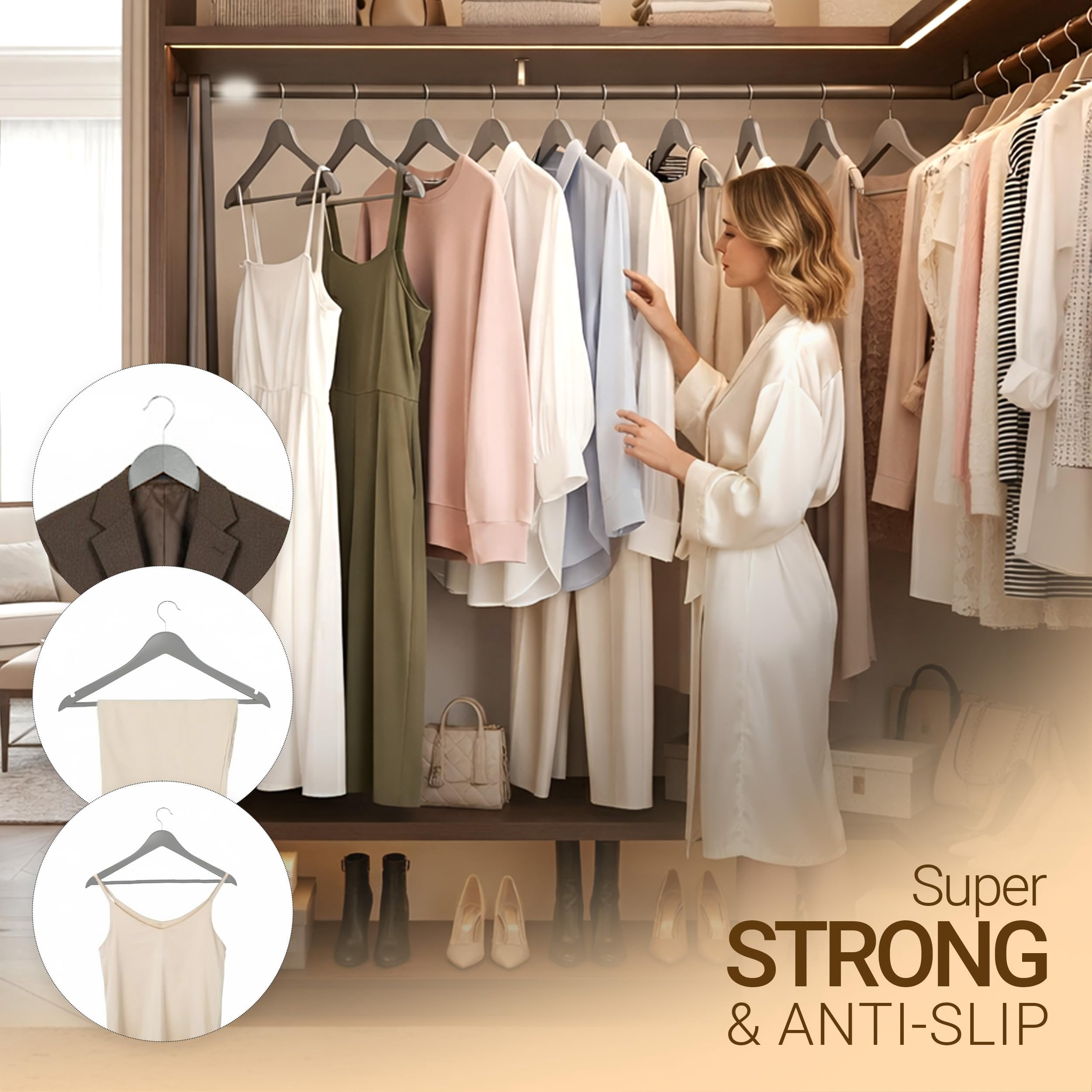 Utopia Home Premium Wooden Hangers 20 Pack - Heavy Duty & Durable Coat Hanger - Wood Hanger with 360-Degree Rotatable Hook - Clothes Hangers with Non-Slip Shoulder Notches For Shirts & Coats Grey