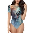 thumbnail image 1 of Balery Ink Style Wave Dragon Body de cuello redondo de manga corta para mujer Tops de manga corta Tops básicos-Small, 1 of 7