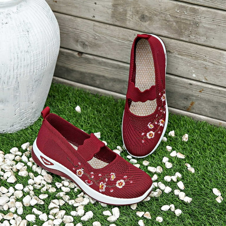 XDDLITP Flower Embroidered Slip On Knitting Flat Loafers for Women