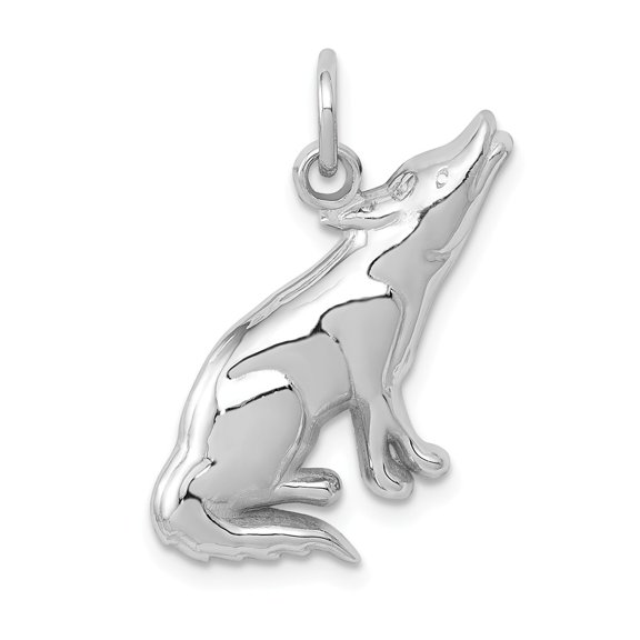 14K White Gold Charm Pendant Men'S 23 mm 13 Whit Wolf