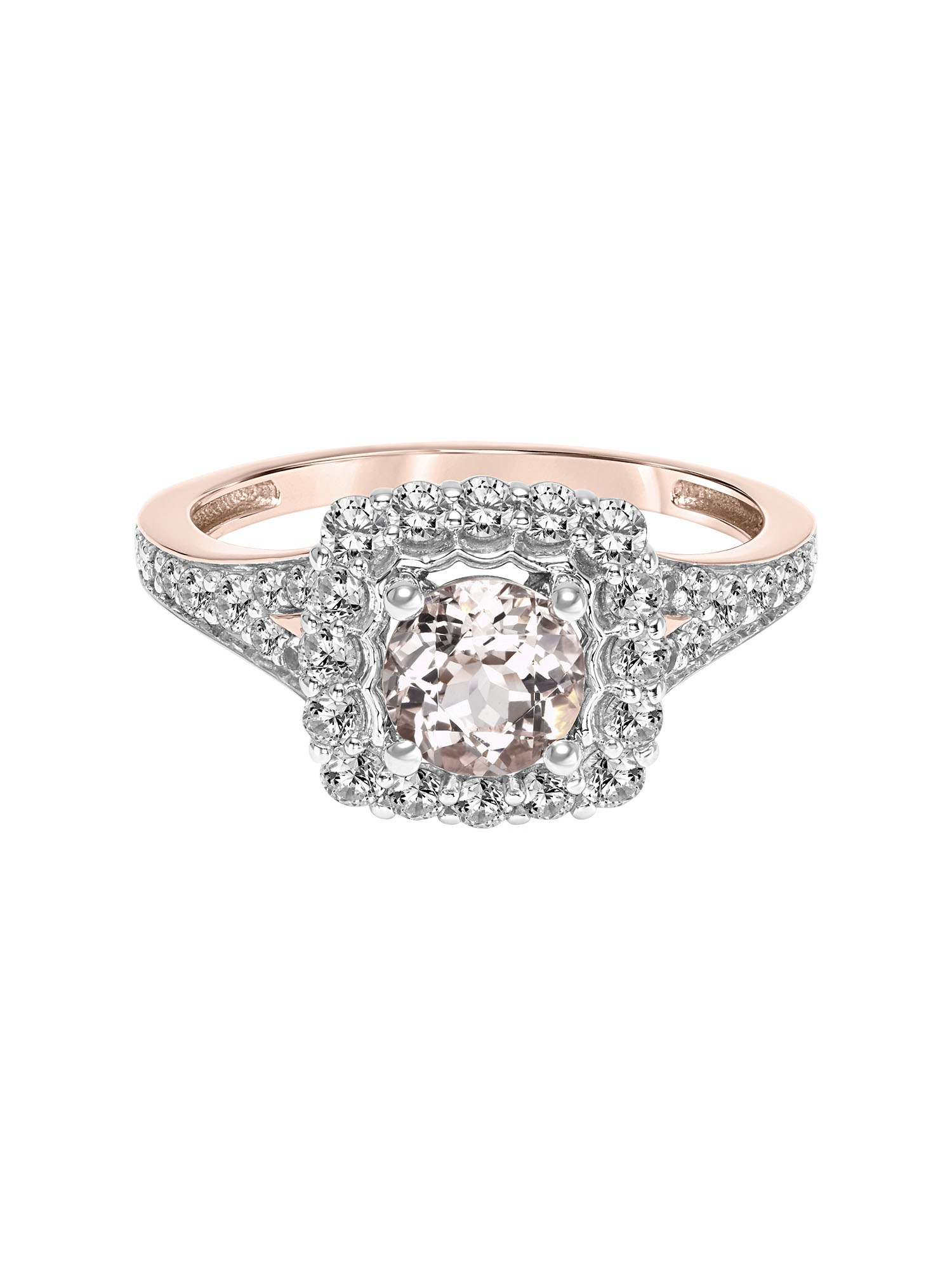 1-7/8 Carat T.G.W. Morganite & White Topaz Halo Engagement Ring in 10k Rose Gold