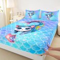 thumbnail image 4 of Castle Fairy Watercolor Mermaid Cat Bed Sheets 4-Piece,Glitter Scale Seashell Pattern Full Size Sheets,Blue Rainbow,1 Fitted Sheet,1 Flat Sheet and 2 Pillowcases, 4 of 6