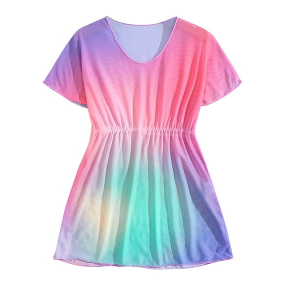 YunPes Short Sleeve Dress Gradient Color Children's Swimsuit Medium and Big Kids Swimwear Cover Ups 2t Bathing Suit Toddler Girls