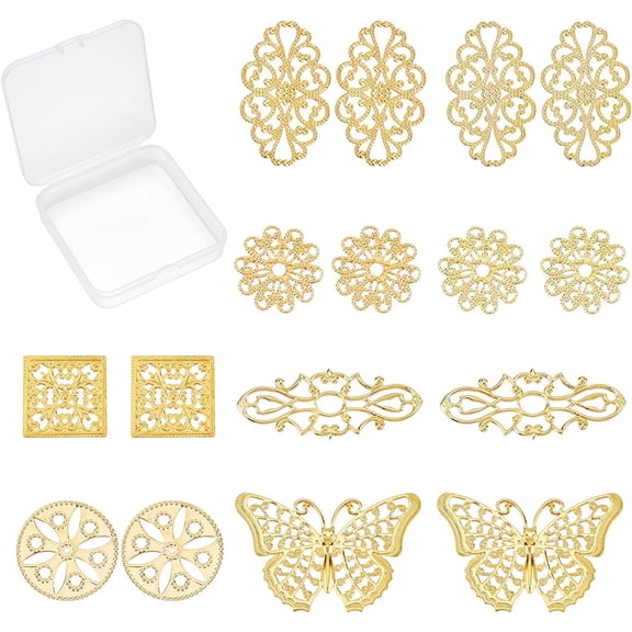 1 box 80pcs 8 styles Filigree Connector Charms golden Flower Butterfly Round Joiners Links Embellishments Wrap Pendants for Jewelry Making Charms Hairpin Headwear Earrings Findings