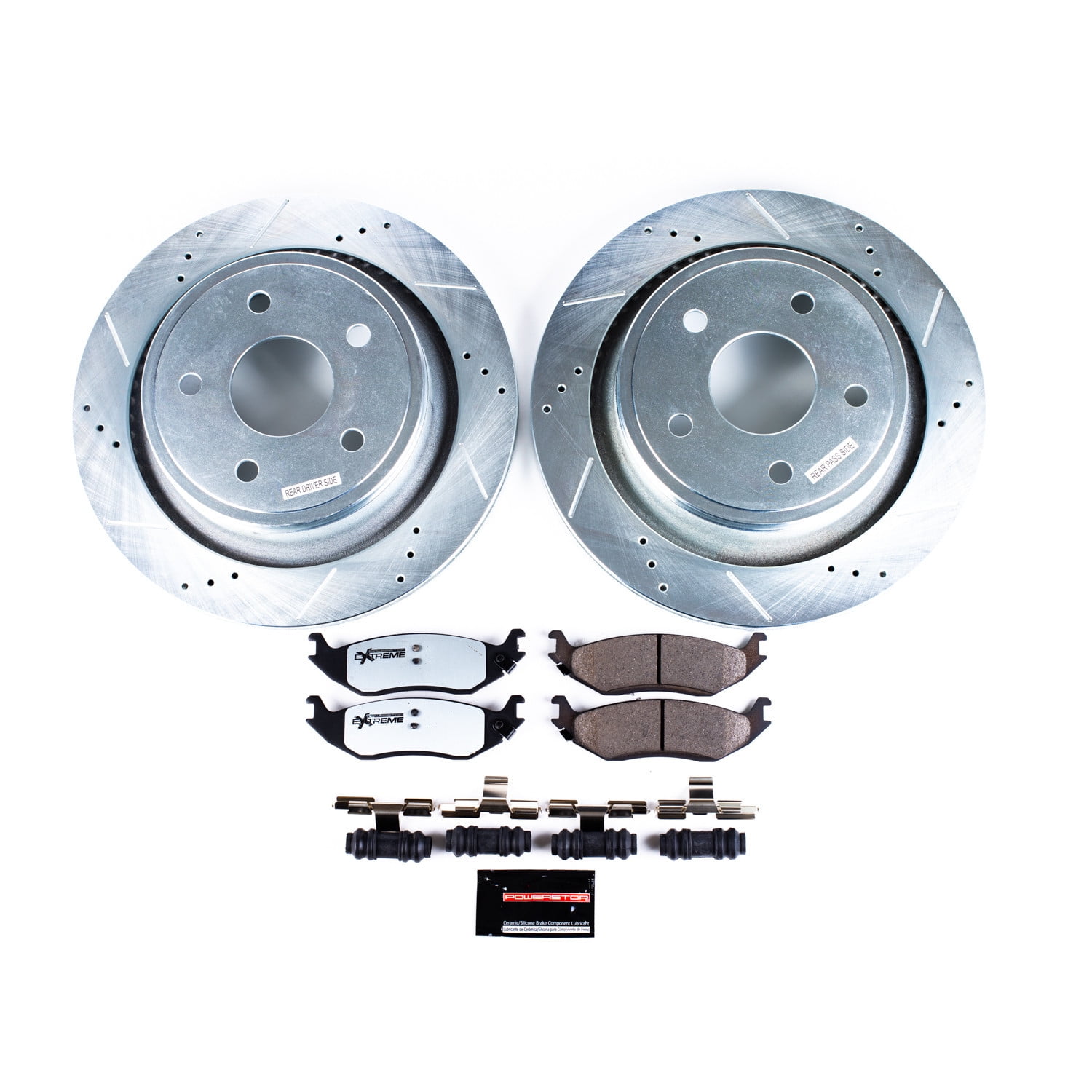 PowerStop Rear Z36 Truck & Tow Carbon-Fiber Ceramic Brake Pad and Drilled and Slotted Rotor Kit Fits: CHRYSLER DODGE Select Models K2172-36