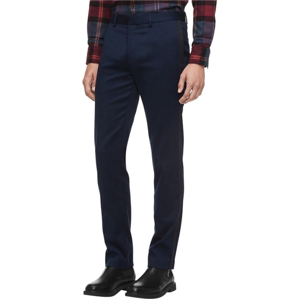 Calvin Klein - Pantalones de vestir elásticos con costura sellada para hombre, azul, 30 W x 32 L