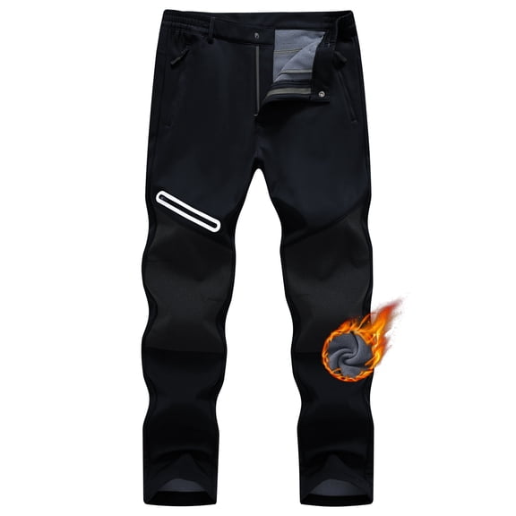 Taigaofy Men's Winter Fleece Lined Hiking Pants With Zip Pockets Waterproof Quick-Dry Travel Fishing Work Outdoor Pants Upgraded Black XL