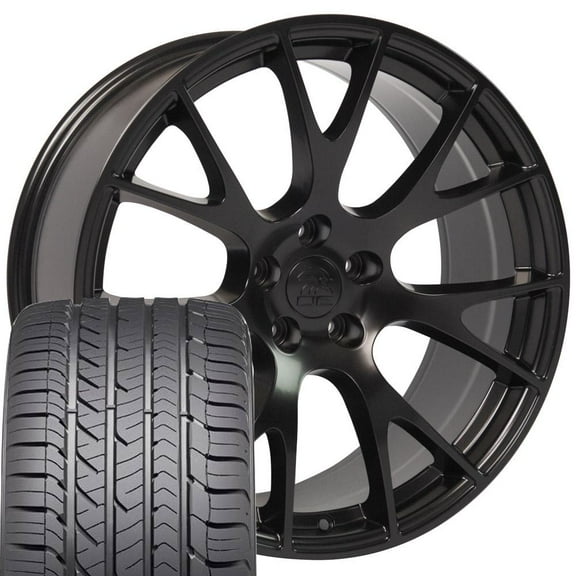 OE Wheels DG69 22 Inch Rims and Tires Fit Ram Hellcat Style 5x139.7 22x10 Satin Black - Eagle Sport AS 285/45-22 (Set of 4)