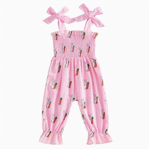 JUMEYU Jumpsuit for Girls Dressy Girls Sling Jumpsuits Rompers Sleeveless Casual Overall 0 3 6 9 12 18 24 Months (Pink,9-12 Months)