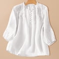 thumbnail image 2 of Turilly Womens V-Neck Floral Embroidered Linen Blouses Fashion Ladies 3/4 Sleeve Lightweight Casual T-Shirts, 2 of 6
