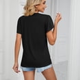 thumbnail image 3 of Defitshape Women's V Neck Top Plus Size T Shirt Soft Fashion Basic Loose Crop Short Sleeve Casual Lightweight Shirt Black Large, 3 of 4