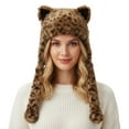 thumbnail image 3 of Tisuna Women Winter Hat With Cute Ear Leopard Print Stretchy Earflap Hats Warm Windproof Ladies Cold Weather Headwear Brown, 3 of 5