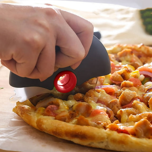 Snmubt Circular Roller Pizza Knife Cake with Protective Cover Removable and Washable Stainless Steel Cake Knife Kitchen Tools (Red, Plastic)