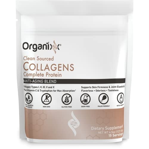 Organixx Péptidos de colágeno en polvo con vitamina C, tipos I, II, III, V, X Colágeno hidrolizado, salud del cabello, uñas, piel, huesos y articulaciones, apoyo al envejecimiento, de origen limpio, s