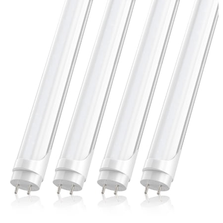 JESLED T8 4ft LED Light Bulbs 22W Fluorescent Tube, 2400LM 6000K Cool White, Type B Light Bulb, Ballast Bypass, Dual-Ended Power, Bi-Pin G13 Base, Frosted Cover, 4-Pack