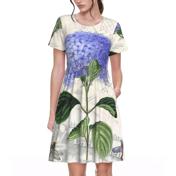 Disketp Vintage Flower para Vestido de Manga Corta para Mujeres, Vestidos de Verano para Mujeres, Casual y Holgado para la Playa