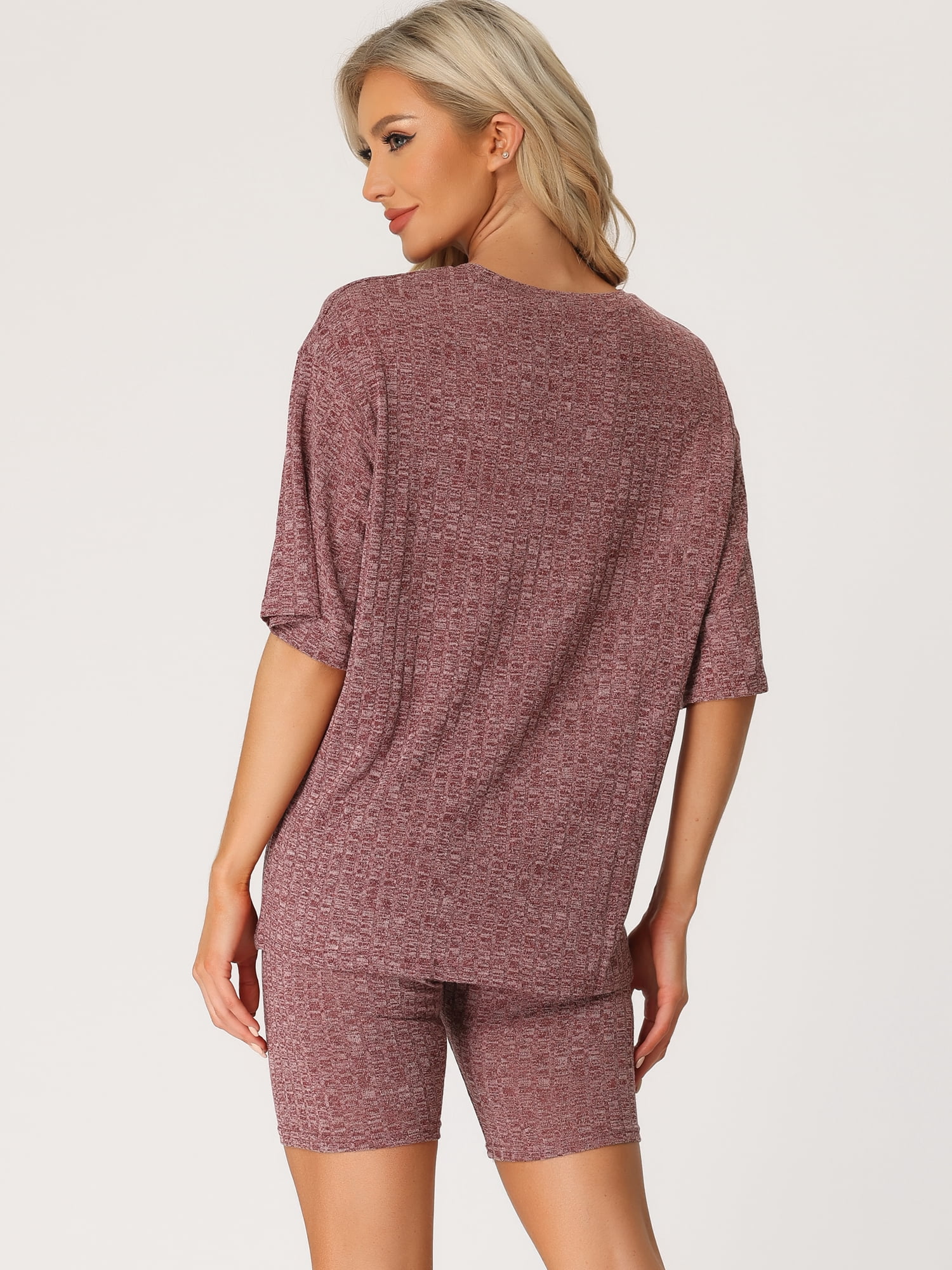 DARING DIVA Women's 2-Piece Knit Soft Tracksuit Short Sleeve Sweatshirt Set L Dark Red