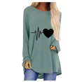 thumbnail image 1 of Chandails d'Automne pour Femmes Col Ras du Cou Imprimé Battement de Cœur Amour Blouse à Manches Longues Décontractée Tunique Ample à Porter avec un Legging, 1 of 4