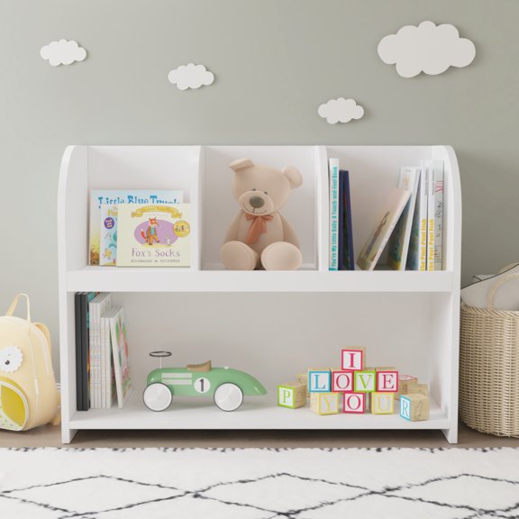 Kids Bookcase with 4 Compartments, Storage Book Shelf, Storage Display, Rack,Toy Organizer for Children's Room, Playroom, Nursery