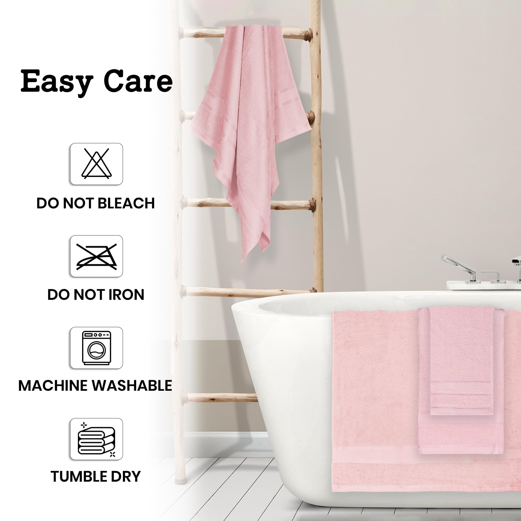 Casa Lino 8Pc Premium Bath Towel Set (2 Bath Towels, 4 Washcloths, 2 Hand Towels) - 100% Cotton, 400GSM & Ultra Absorbent (Blush)