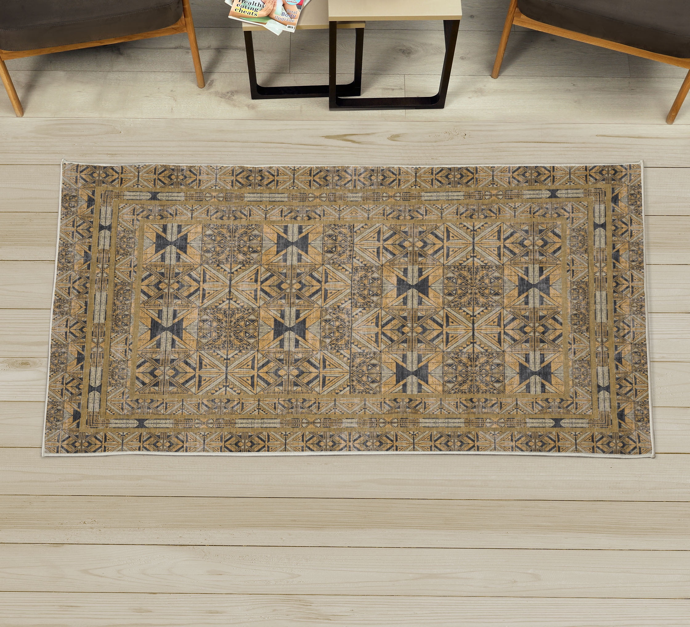 Tribal Decorative Rug, Geometric Style Abstract Polygonal Forms Squares ...