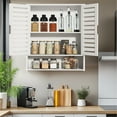 thumbnail image 4 of LUVODI 23.2x8x26.1 inch White Bathroom Cabinet Wall Mounted Bamboo Over-The-Toilet Storage Organizer with 2 Door and Adjustable Shelves, 4 of 12