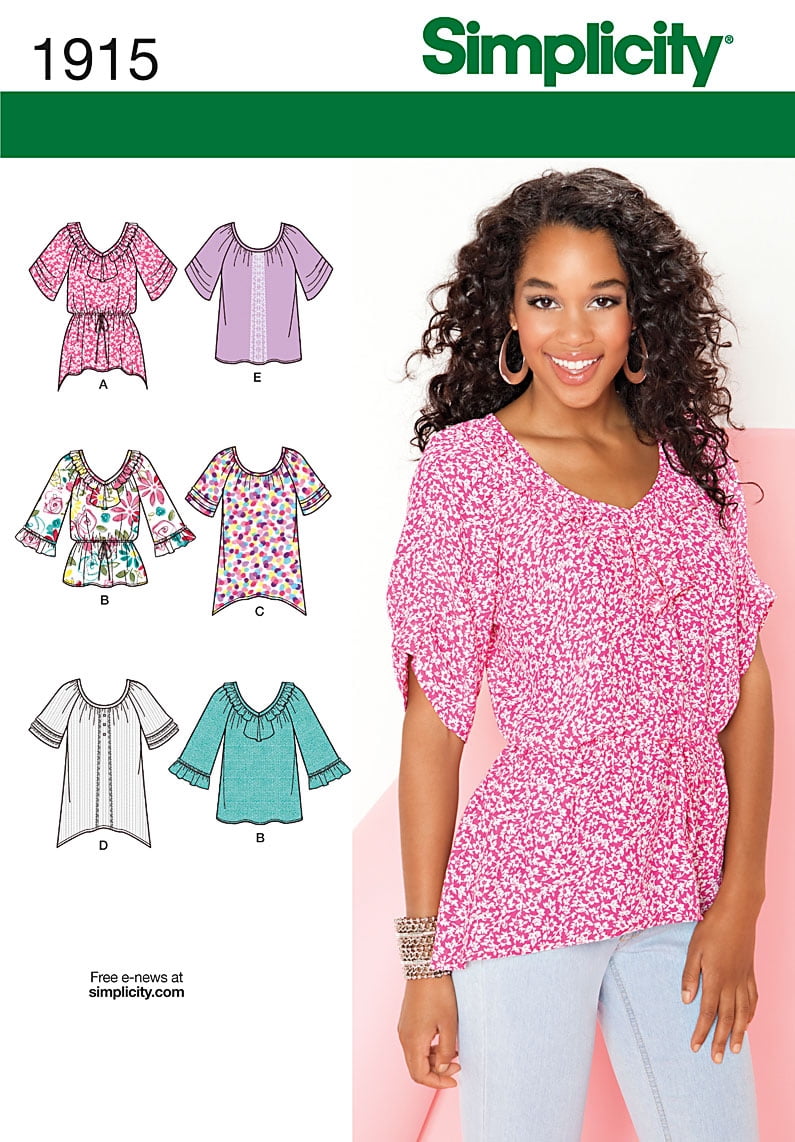 Simplicity Pattern Misses' Tunic or Top-6-8-10-12-14, Pk 1, Simplicity