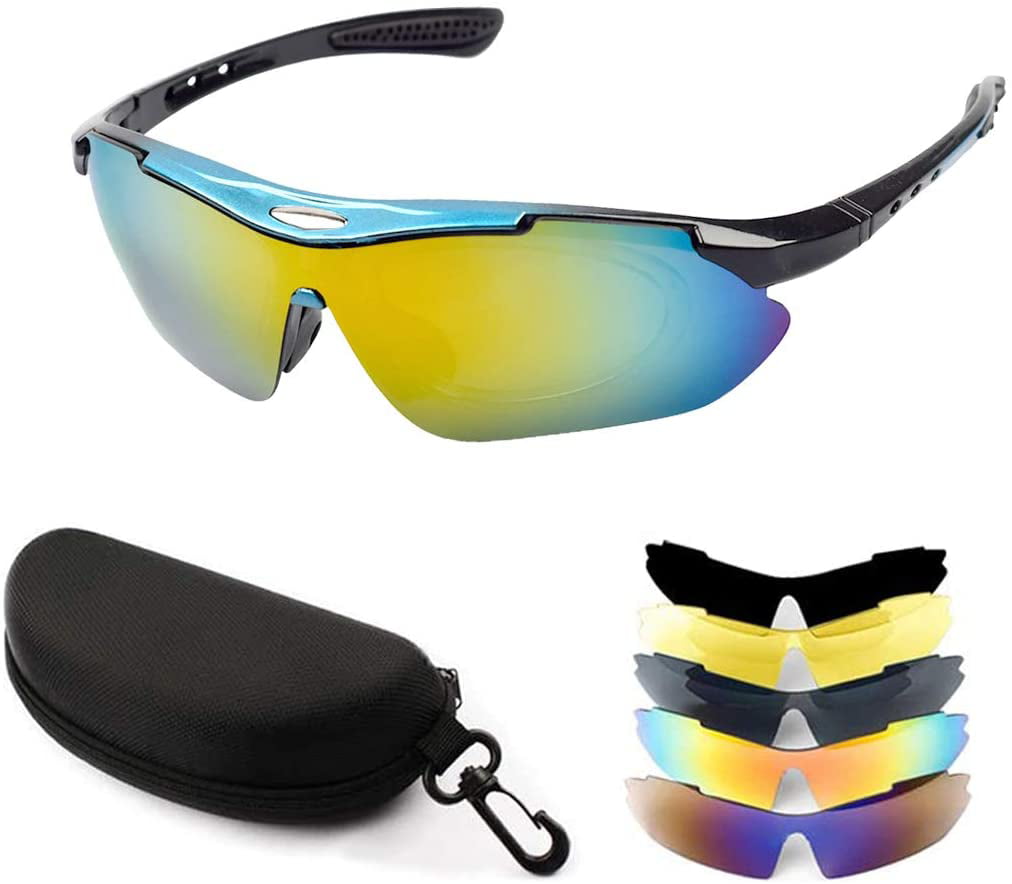 Sports Sunglasses Great for Cycling Fishing for Men Unisex Running Cycling Glasses with 5 Interchangeable Lenses 