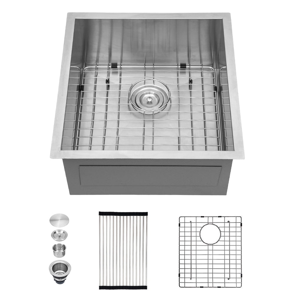 Izzovium 13 Inch Undermount Stainless Steel Kitchen Sink, 16 Gauge 9" Deep Single Bowl Brushed Nickel, 13"x15"x9" with Drain Assembly & Drying Rack