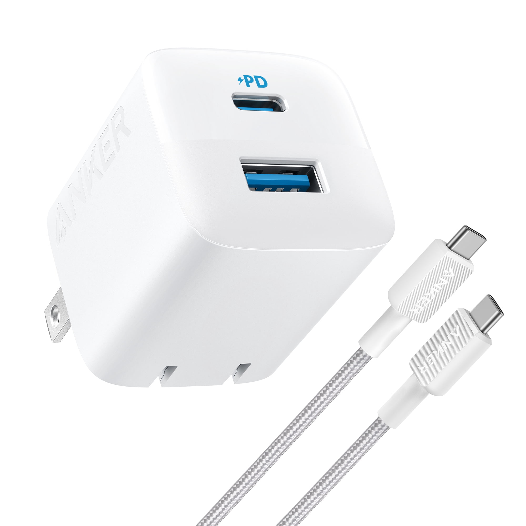 Anker 33W 2-Port Wall Charger with USB-C to USB-C Cable, 6 ft, White