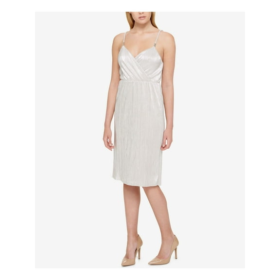 GUESS $128 Womens New 1159 Silver Pleated Velvet Empire Waist Dress 10 B B