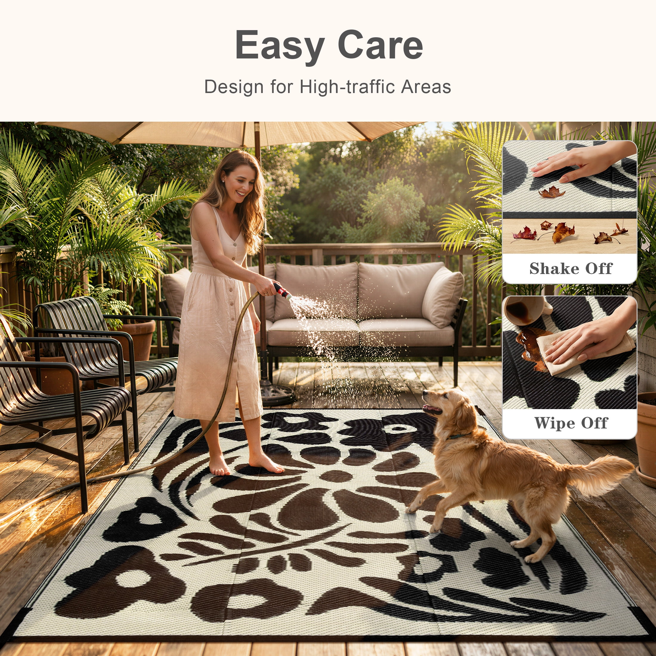 Moynesa 8'x10' Outdoor Rugs Waterproof, Plastic Straw RV Rugs for Outside, Large Portable RV Outdoor Rugs for Camping, Reversible Flower Picnic Mat for Camper Garden Tent