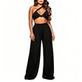 thumbnail image 4 of IUYRTFE Women One Shoulder Sleeveless Top and Wide Leg Pants Set Solid Color 2 Piece Outfit for Vacation Party, 4 of 4