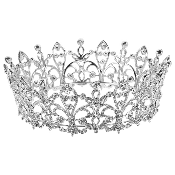 Corona de diamantes de imitación para novia, Tiara de princesa, corona de cristal redonda completa, tocado de boda para novias