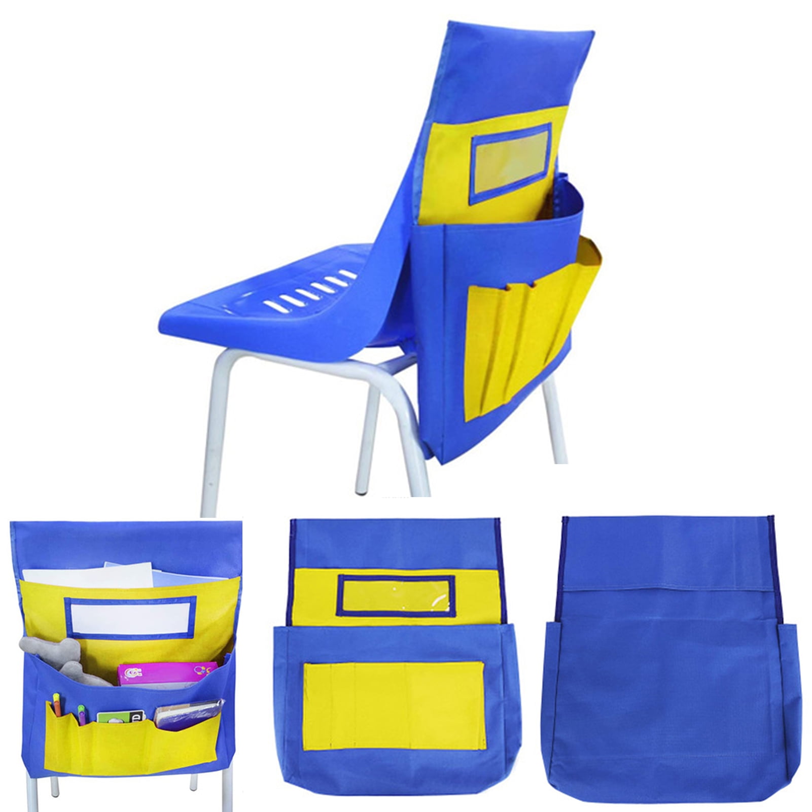 Kids Classroom Chair Pockets Chair Back Organizer Bag with Name Tag Slot Seatback Companion Stuff Storage Bag for School Students Daycare Chairback Seat Sack