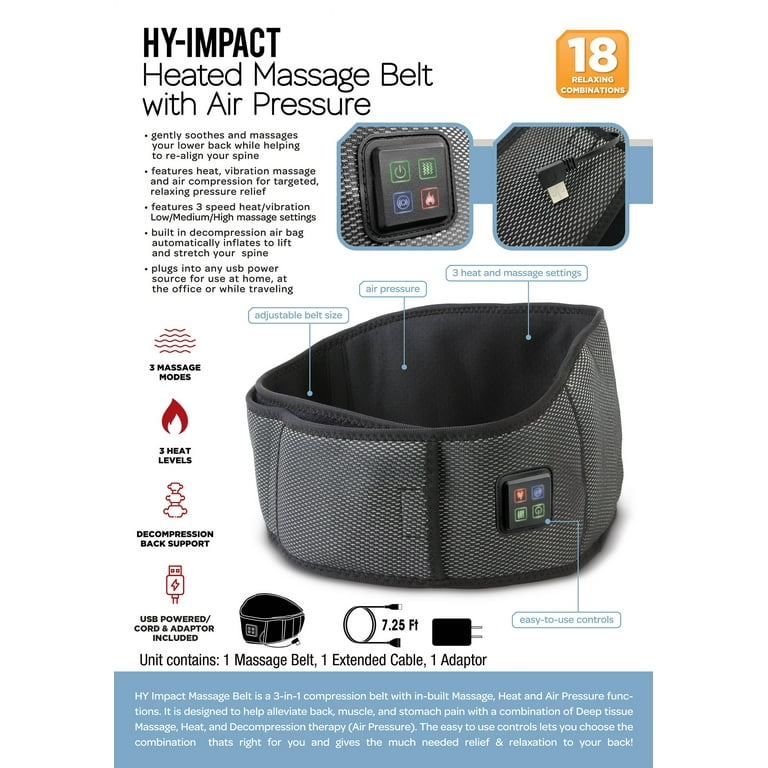 HY-IMPACT Heated Back Massager Belt, Back Pain Relief Belt with Heat, Deep  Tissue Massage & Decompression