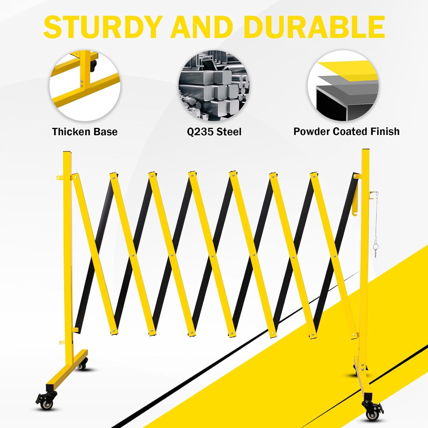 Metal Expandable Barricade, 11 Feet Retractable Fence Outdoor, Mobile Safety Barrier Gate, Easily Assembled Expanding Gate with Casters, Collapsible Accordion Barricade Gate