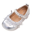 thumbnail image 3 of Viluyesy Girls’ Spring Summer Mary Jane Shoes – Pearl-Embellished Floral Bowknot Dress Shoes for Formal, Party, and Everyday Wear Silver Size 10, 3 of 10